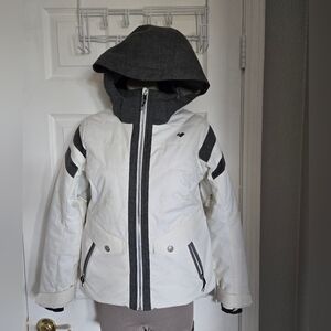 Youth Obermeyer White and Gray Puffer Jacket with Zipper Closure